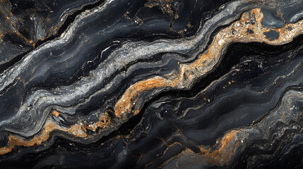Obraz premium Black marble with gold and white swirl pattern on a textured surface for background or design use