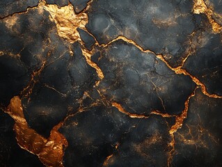 Fototapeta premium Abstract Black and Gold Marble Texture Cracked Stone Surface with Gilded Veins for Luxury