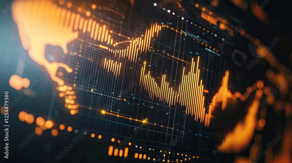 Poster abstract data visualization with charts and graphs on dark background