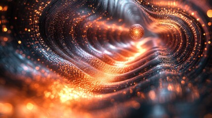 Sphere swirling in fiery cosmic vortex, digital art, abstract background, tech design