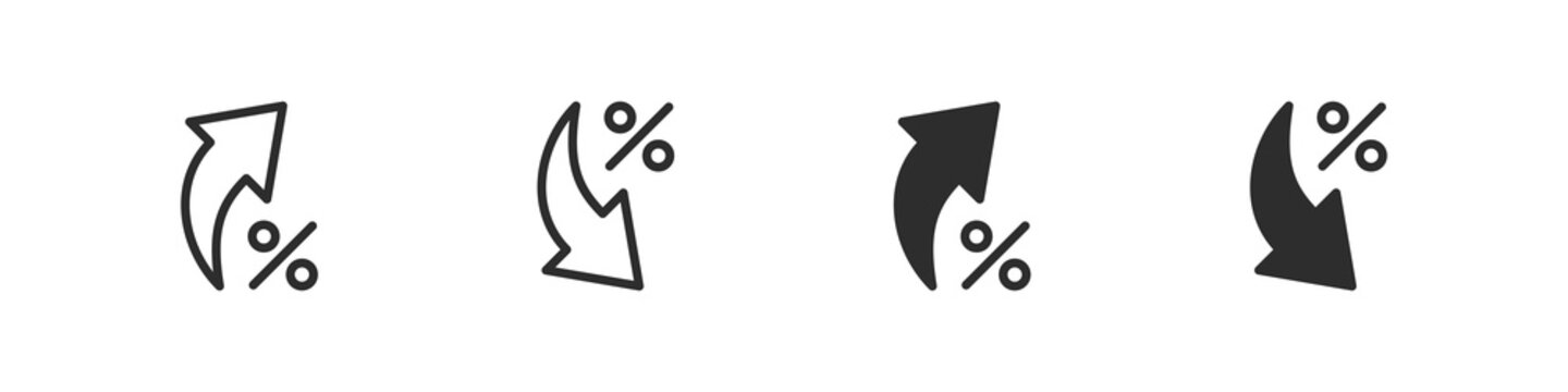 percentage icons, percent arrows icon set . with increase arrow up icon, decrease arrow down icon . profit and lose money vector icons