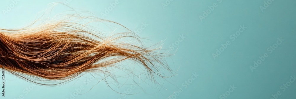 Aufkleber detailed macro view of a broken strand of hair against a soft blue background in natural lighting. g