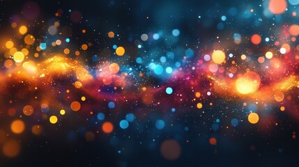 Colorful light bokeh wave, dark background, abstract design, website banner