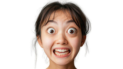 Young woman showing excitement with transparent background