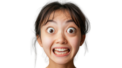 Young woman showing excitement with transparent background