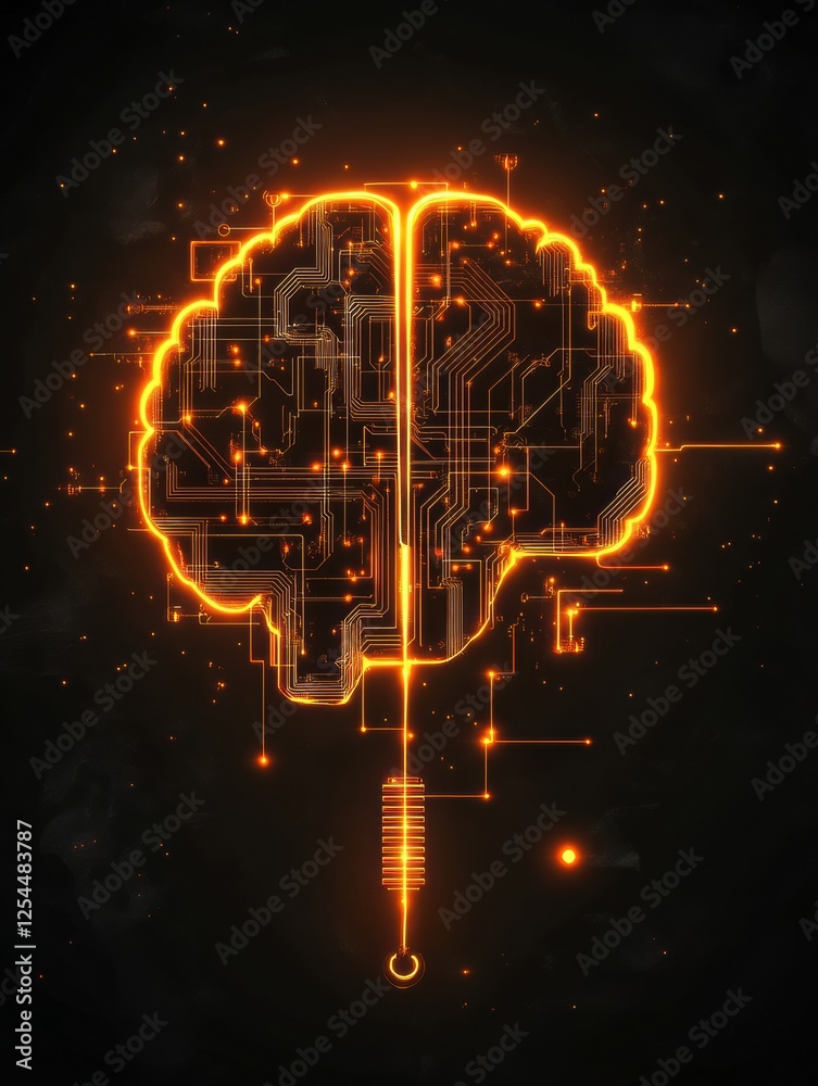 Poster digital brain design showcasing glowing circuits and intricate wiring in an abstract representation 