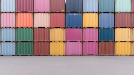 Fototapeta premium Colorful shipping containers stacked high at port (1)