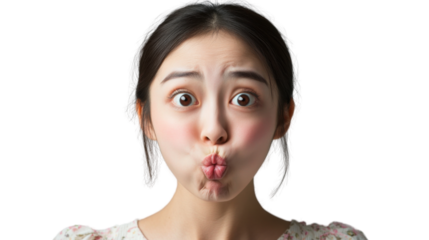 Young chinese woman making funny face on transparent background