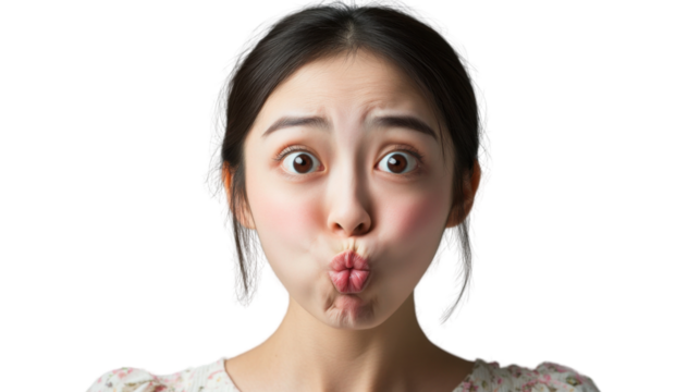 Young chinese woman making funny face on transparent background
