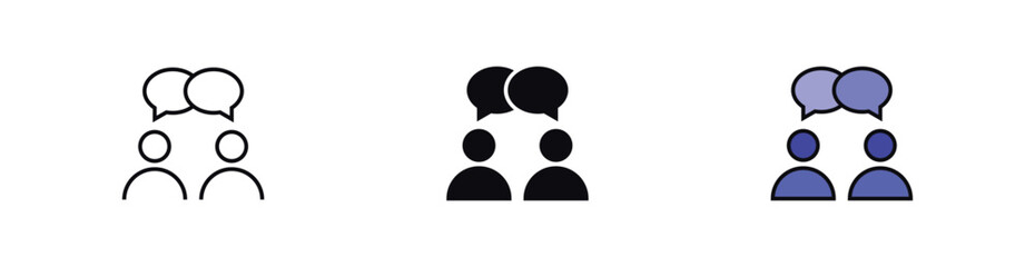 People talking icon set. Conversation and communication icons, chat or talk speech bubble icon