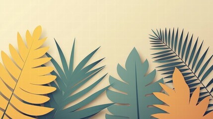 Naklejka premium Vibrant Collection of Colorful Paper Leaves in Green, Gold, and Orange Tones on a Soft Neutral Background for Artistic and Nature-Inspired Designs