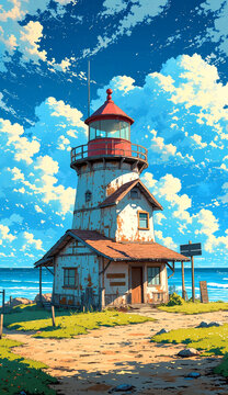 small lighthouse on the beach