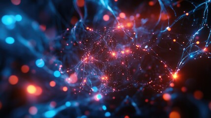 Abstract Colorful Digital Neural Network Background with Lights