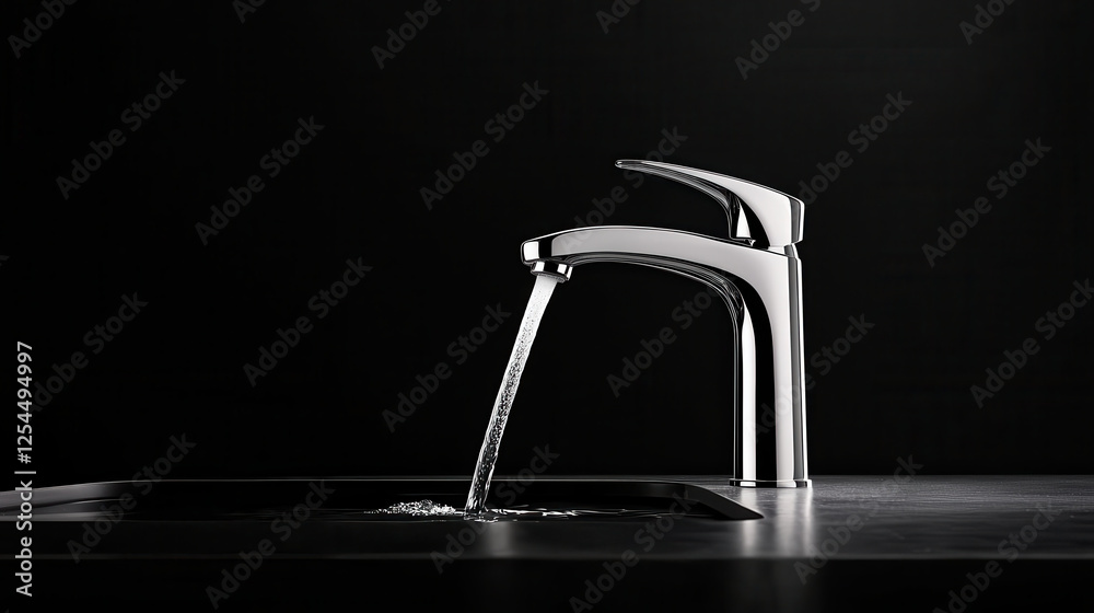 Aufkleber shiny chrome faucet with flowing water, showcasing modern design and elegance. sleek lines and refle