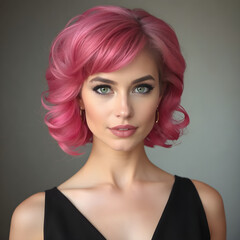 Fototapeta premium Mujer de cabello rosa, ojos marcados y personalidad fuerte