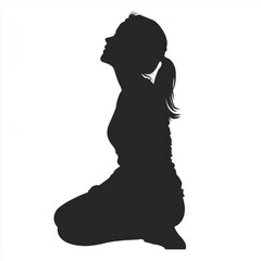 Silhouette of a Young Woman in a Contemplative Pose with a Natural Graceful Posture and Flowing Hair