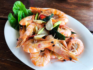 Plate of Seasoned Shrimp with Herbs
