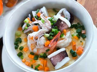 Steamed egg and seafood with Vegetables