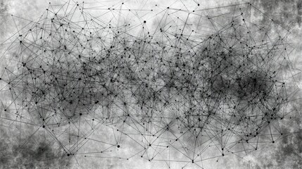 Abstract Monochrome Network of Lines and Dots on Grunge Background