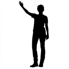Silhouette of a person waving hand in greeting against a plain background for creative and artistic uses in various projects