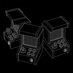 Arcade retro game machine. Wireframe low poly mesh vector illustration.