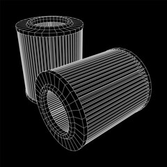 Car engine air filters. Auto spare part. Car care service maintenance. Wireframe low poly mesh vector illustration.