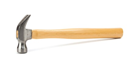 Hammer with Wooden Handle Isolated on White for Carpentry Work