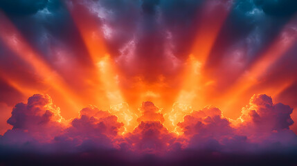 Obraz premium Dramatic Sunset Sky With Illuminated Clouds