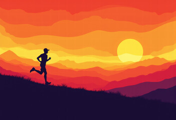 Fototapeta premium Silhouette of Runner at Sunrise with Mountains