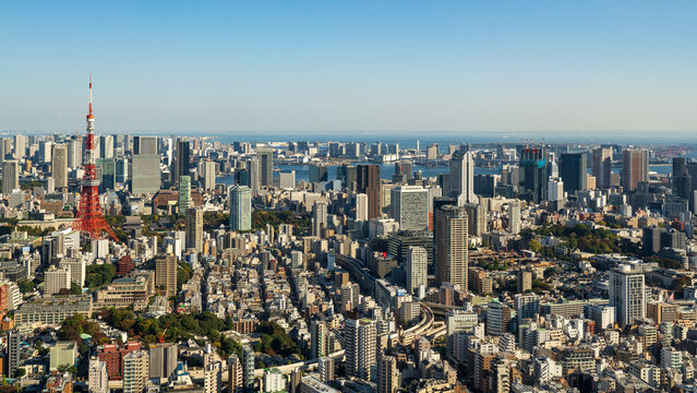 High rise buildings and Tokyo tower at Greater Tokyo area at daytime