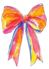 Fototapeta premium Ribbon bow illustration watercolor art.