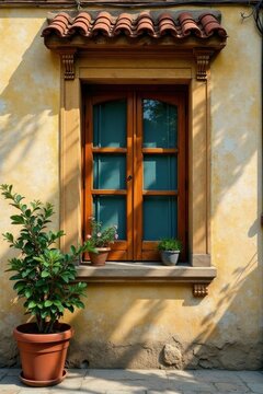 Madera cayena con ventanas de madera sobre casas antiguas, patrimonio, decoraci?n