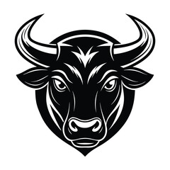 Bold Black and White Illustration of a Bull's Silhouette Head Symbol 