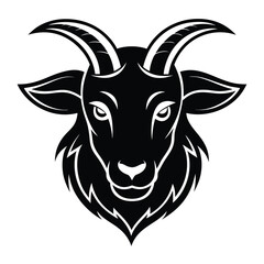 Fototapeta premium Stylized Black and White Goat Face Silhouette with Horns and Intense Gaze
