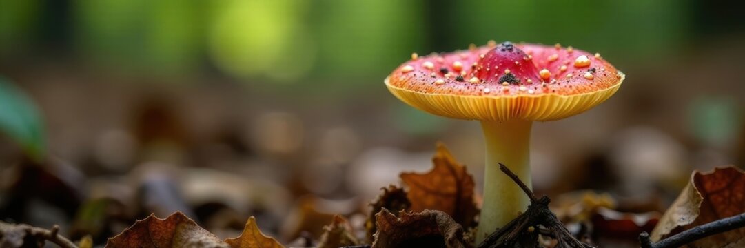 Marasmius siccus growing among decaying leaf litter, fungi, mushroom marasmius siccus