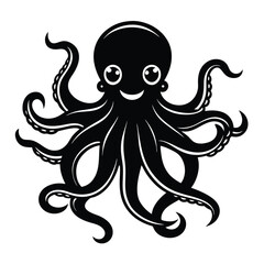 Obraz premium Happy Smiling Octopus Illustration With Playful Tentacles Silhouette on White Background 