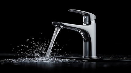 Modern chrome faucet with sleek curved design, showcasing flowing water and bubbles, perfect for contemporary bathrooms or kitchens