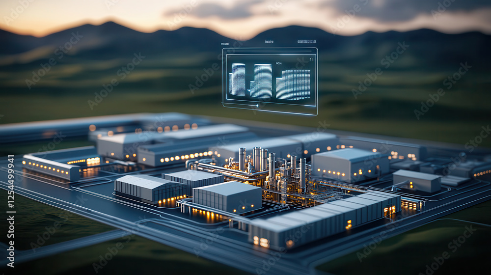Leinwandbilder modern large scale industrial facility with advanced technology and data visualization, showcasing c