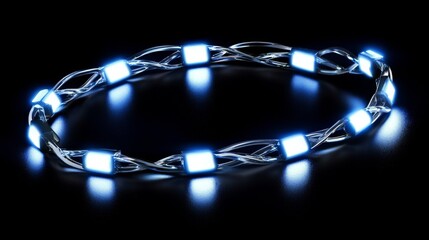 Elegant glowing necklace with luminous cubes and intertwined design on a dark background showcasing modern jewelry artistry