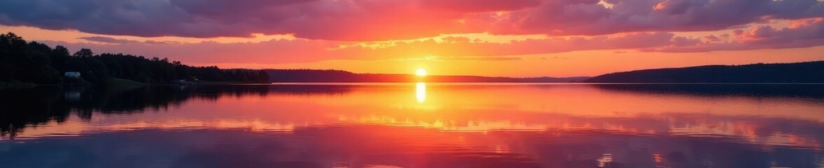 Fototapeta premium Reflections on calm Annapolis Basin waters at sunset, landscape, golden hour, water reflection
