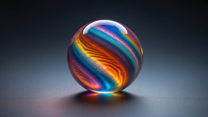 Colorful rainbow glass marble isolated on dark background 