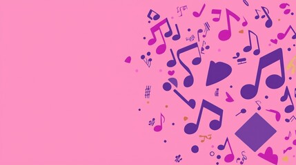 Pink musical notes background, celebration, abstract design, website header