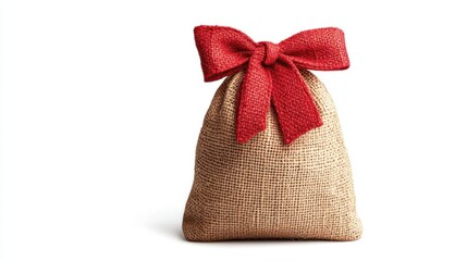 Festive Little Red Jute Gift Bag Isolated on White Background for Stylish Packaging Ideas