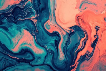 Obraz premium Fluid Art Effect with Dark Blue, Light Blue, Green, and Pink Colors Intertwined in a Marble-like Pattern. Creating Dynamic and Abstract Visuals for Modern Decorative Paintings and Background Design