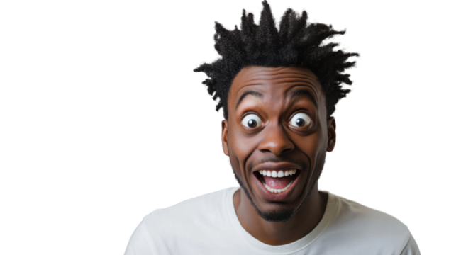 Excited young man showing astonishment and surprise with transparent background - Powered by Adobe