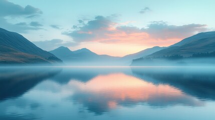 Misty Mountain Lake Sunrise Reflection