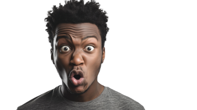 Surprised young man showing amazement with transparent background