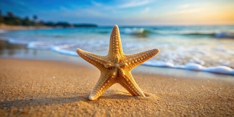 starfish on sandy beach close up, animal study, natural landscape,  animal study