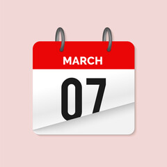7th March daily calendar icon template. March 7 day calendar design. Single day calendar in vector illustration flat style.