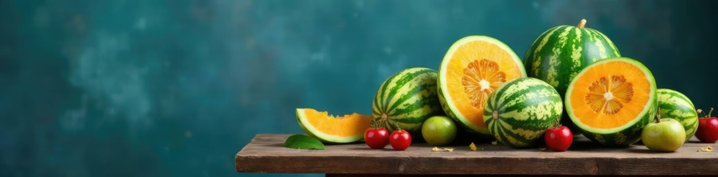 Wassermelonen in einer M?rktausstellung auf einem Stuhl, wassermelonen, Gem?se, blau